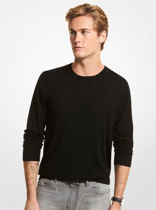 Panske Svetre Michael Kors Merino Wool Čierne - Oblecenie Michael Kors Obchod | PXGWV-0891